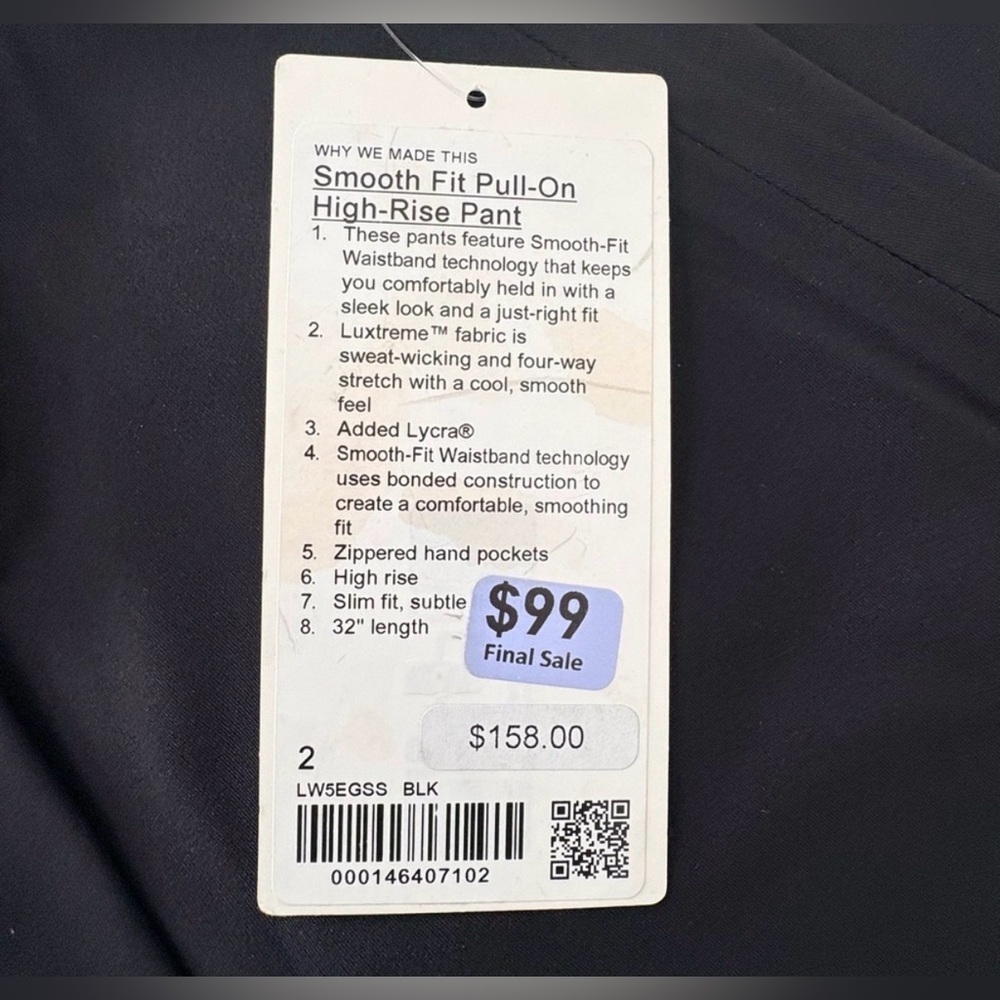 Lululemon | Smooth Fit Pull-On HR Pant | Sz 2 | Black | NWT - Picture 2 of 2